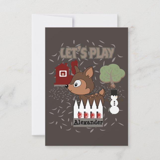 Cute Deer Let's Play-Play Date Invitation (Front)