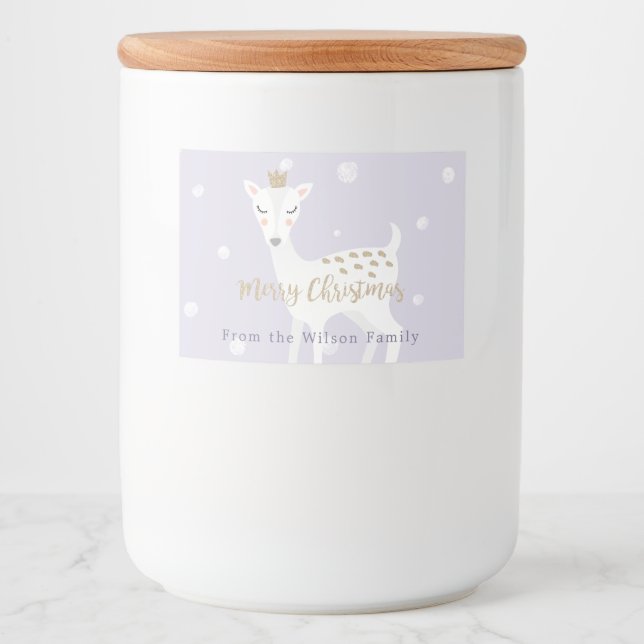 Cute Deer | Lilac | Personalised Christmas Food Label (Front)
