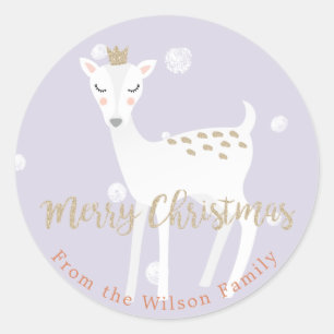 Cute Deer Lilac Personalised Christmas Sticker