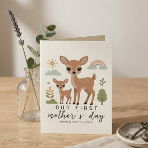 Cute Deer Mum Baby First Mothers Day Illustration Card