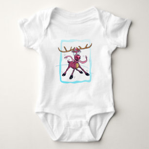 Cute Deer on ice Funny Christmas holidays Cartoon Baby Bodysuit
