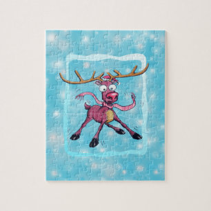 Cute Deer on ice Winter Christmas holidays Cartoon Jigsaw Puzzle