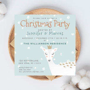 Cute Deer   Pale Blue Christmas Party Invitation