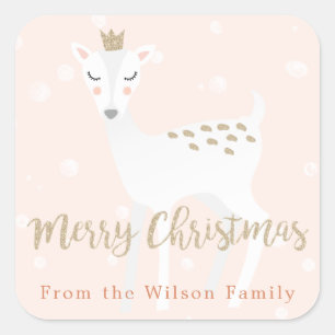 Cute Deer    Pink Personalised Christmas Sticker