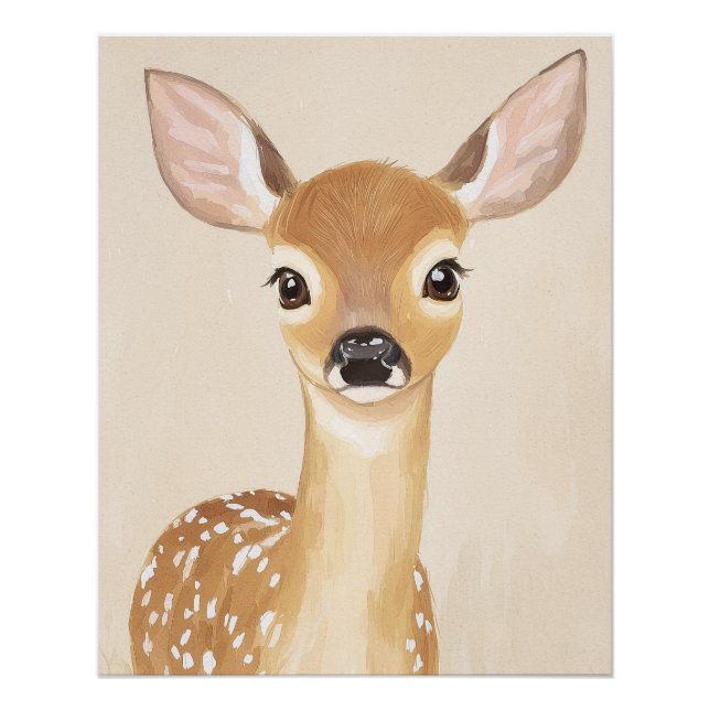 Cute Deer Poster Nursery Wall Art Pastel Kids Art (Front)