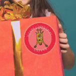Cute Deer Red Christmas Kid`s Name Gift Tag<br><div class="desc">Funny and Cute Deer Merry Christmas Kid`s Name - Red Christmas Gift Tag. Funny cartoon deer with a red nose on a red background with white snowflakes. The sticker has a name template - personalise the sticker with your name. Merry Christmas is in a modern white script.</div>