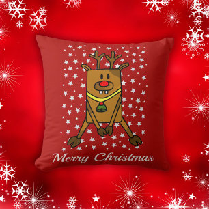 Cute Deer Red Star Pattern Merry Christmas Cushion