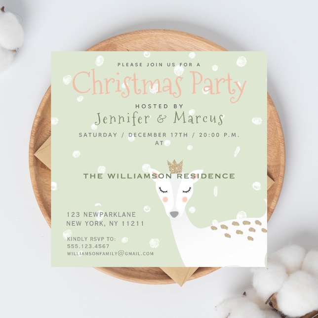 Cute Deer | Sage Green Christmas Party Invitation (Creator Uploaded)