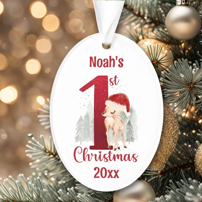 Cute Deer Santa Hat First Christmas Ornament (Cute Deer Santa Hat First Christmas Ornament)