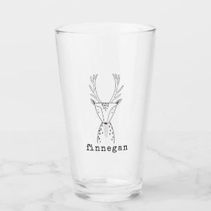 Cute Deer Simple Line Illustration Custom Name Glass