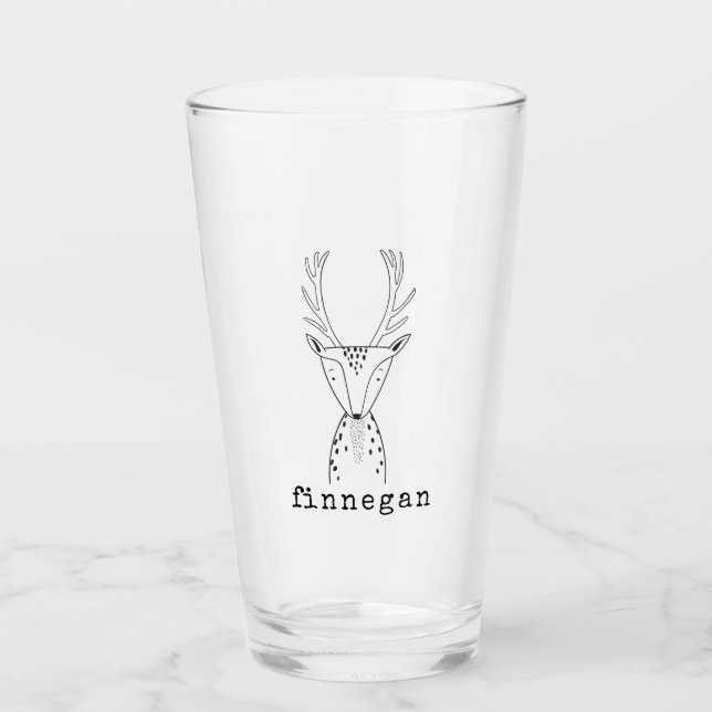 Cute Deer Simple Line Illustration Custom Name Glass (Front)