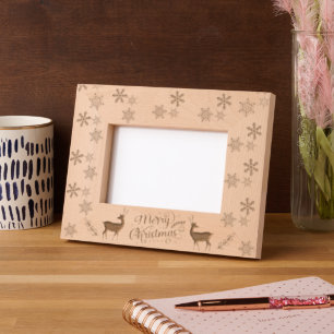 Cute Deer Snowflakes Merry Christmas  Etched Frames