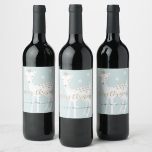 Cute Deer Soft Blue Personalised Christmas Wine Label