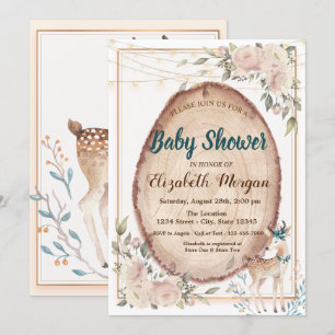 Cute Deer String Lights,Floral Wood Baby Shower   Invitation