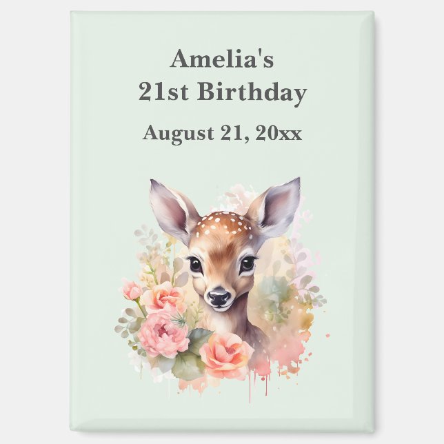 Cute Deer Surrounded By Ros Birthday Save the Date Magnet (Front)