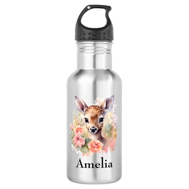 Cute Deer Surrounded By Roses 532 Ml Water Bottle (Front)