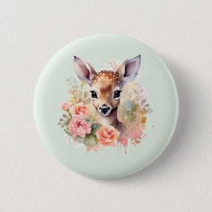 Cute Deer Surrounded By Roses 6 Cm Round Badge