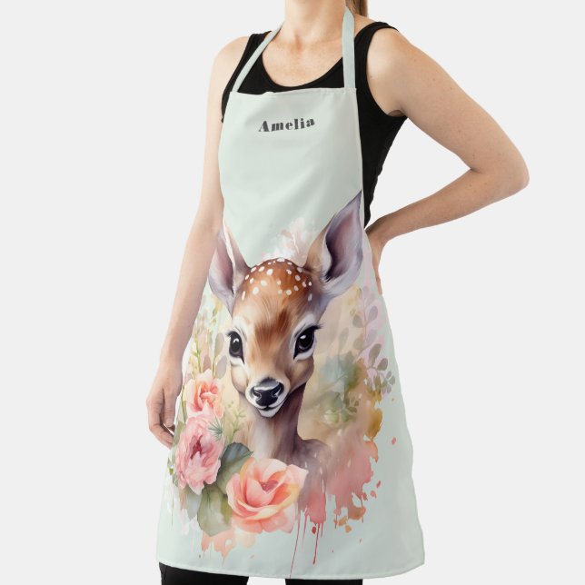 Cute Deer Surrounded By Roses Apron (Insitu)