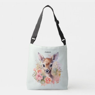 Cute Deer Surrounded By Roses Crossbody Bag
