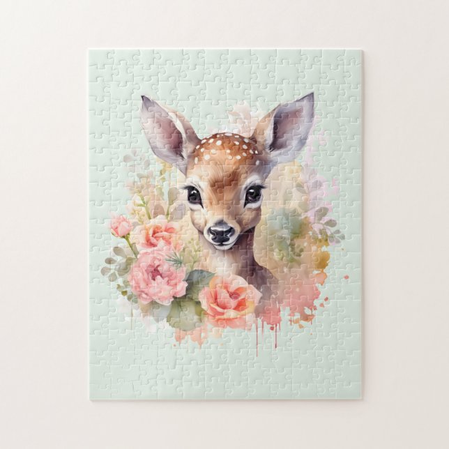 Cute Deer Surrounded By Roses Jigsaw Puzzle (Vertical)
