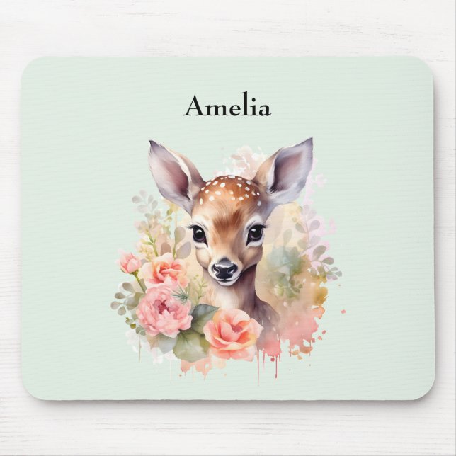 Cute Deer Surrounded By Roses Mouse Pad (Front)