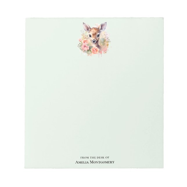 Cute Deer Surrounded By Roses Notepad (Front)