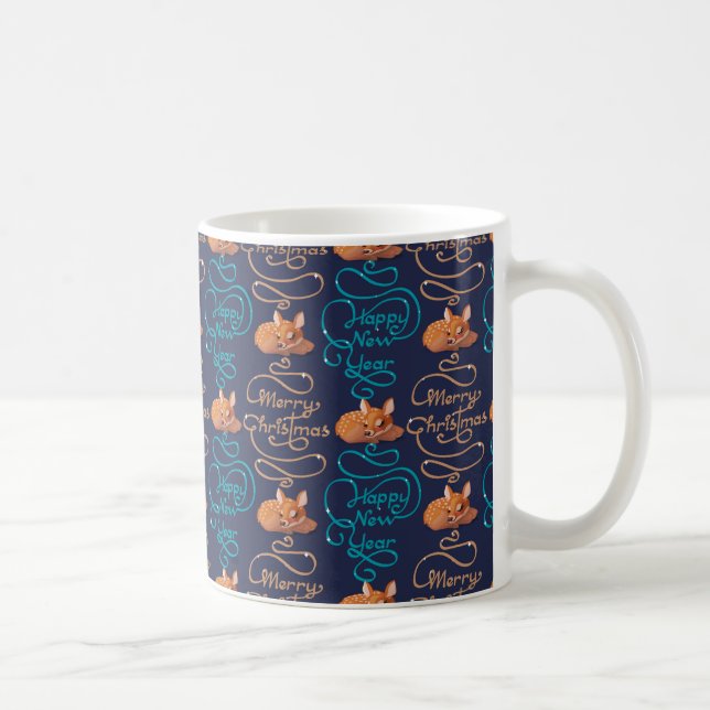 Cute Deer Typography New Year Merry Christmas Coffee Mug (Right)
