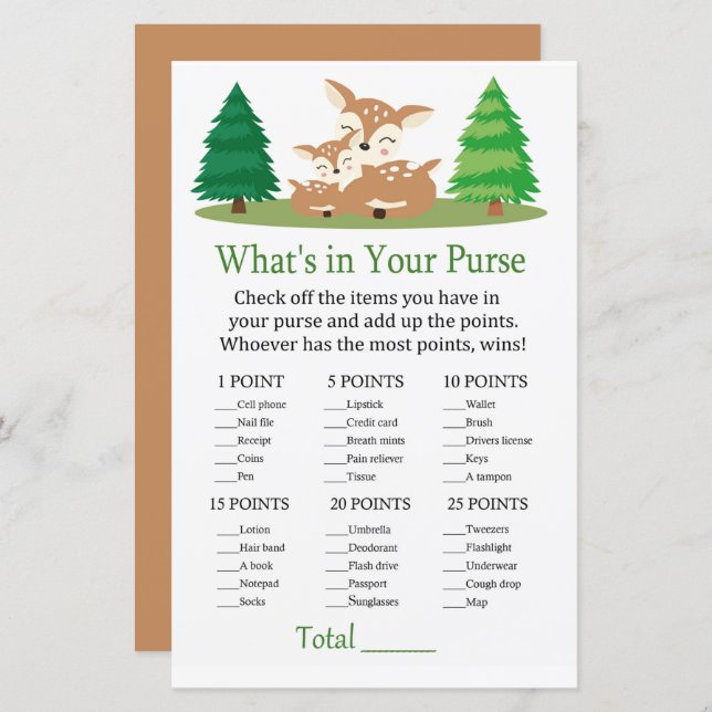 Cute Deer What's in your purse game (Front/Back)