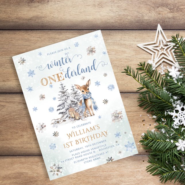 Cute Deer Winter Onederland Birthday Invitation (Creator Uploaded)