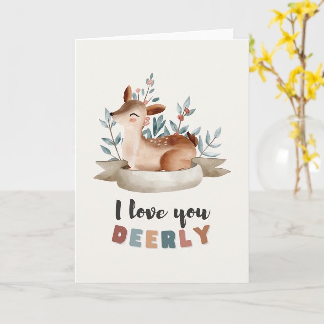 Cute Deer with flowers, I love you greeting card (Yellow Flower)