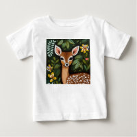 Cute Deer with Leaves and Flowers