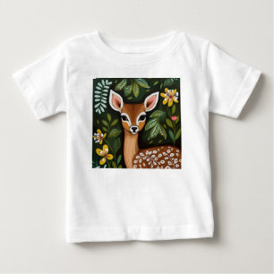 Cute Deer with Leaves and Flowers Baby T-Shirt