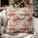 Cute Deer with Red Bow | Pink Christmas  Cushion<br><div class="desc">Add a cosy and festive touch to your home with this Cute Deer with Red Bow Neutral Christmas Pillow. Featuring an adorable deer with a bright red bow against a neutral background, this decorative pillow brings a warm and whimsical holiday charm to any space. Perfect for accenting your living room,...</div>
