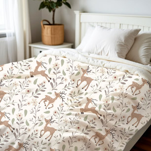 Cute Deer Woodland Neutral Nursery Kids Room Cream Fleece Blanket