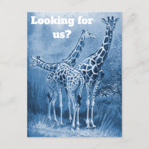 Cute Delft Blue Giraffes New Address Moving Postcard