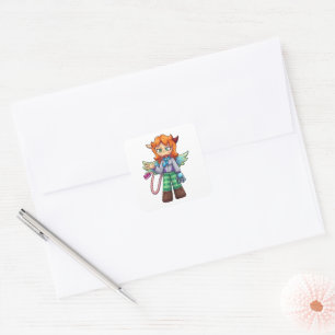 Cute Demon Angel Girl Wings Mechanical Arm Charact Square Sticker