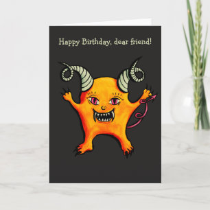 Cute Demon Character Birthday Card