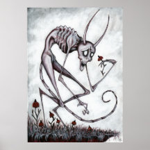 Cute demon with flower acrylic painting poster