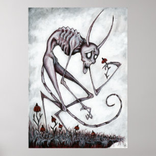 Cute demon with flower acrylic painting poster