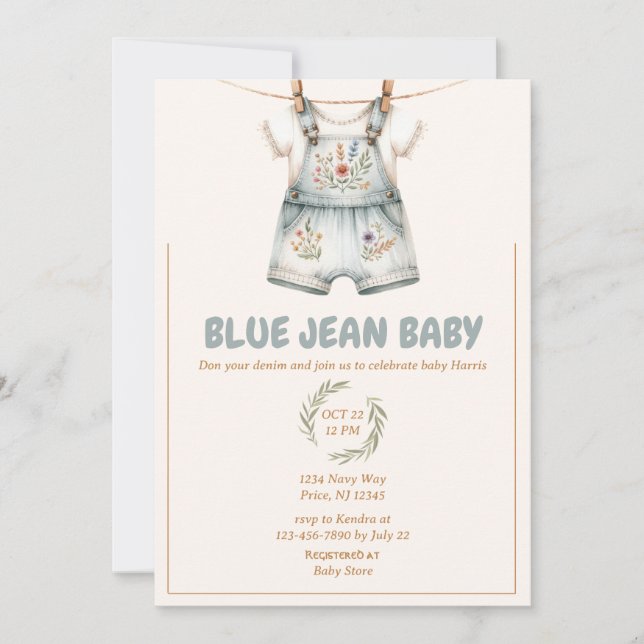 Cute Denim Blue Jean Baby Shower Invitation (Front)