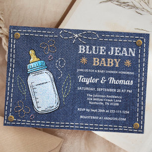 Cute Denim Blue Jean Baby Shower Invitation
