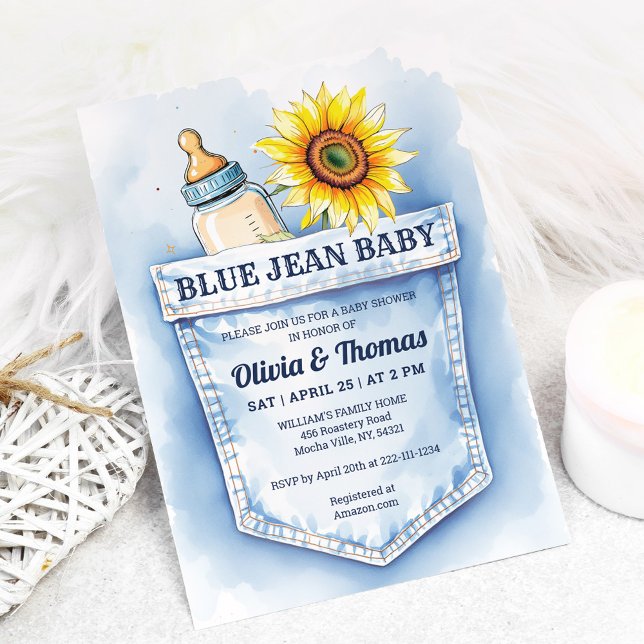 Cute Denim Blue Jean Baby Shower Invitation (Creator Uploaded)