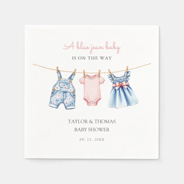Cute Denim Blue Jean Girl Baby Shower Napkin (Front)