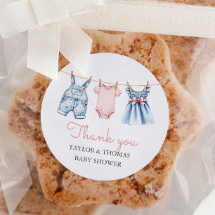 Cute Denim Blue Jean Girl Thank You Classic Round Sticker