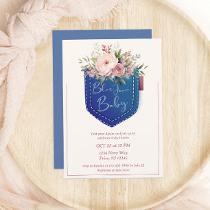 Cute Denim Blue Jean Girls Baby Shower Invitation