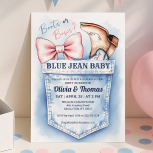 Cute Denim Boots or Bows Gender Reveal Invitation