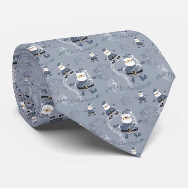 Cute Denim Christmas Santa Pattern Tie (Rolled)
