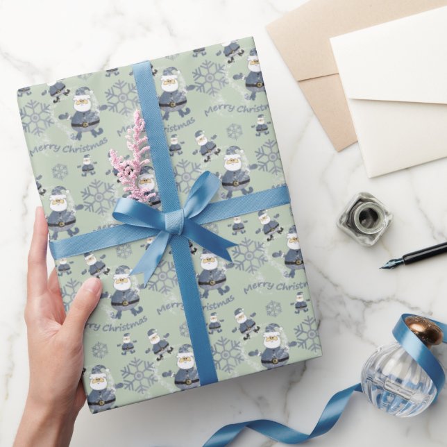 Cute Denim Christmas Santa Pattern Wrapping Paper (Gifting)