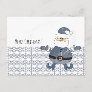 Cute Denim Fashion Santa Illustration Holiday Postcard