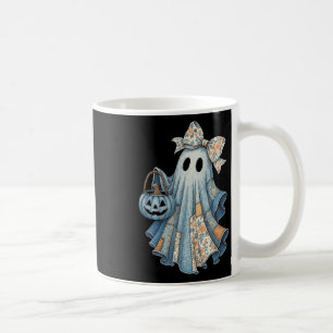 Cute Denim Ghost With Floral Bow Halloween Aesthet Coffee Mug